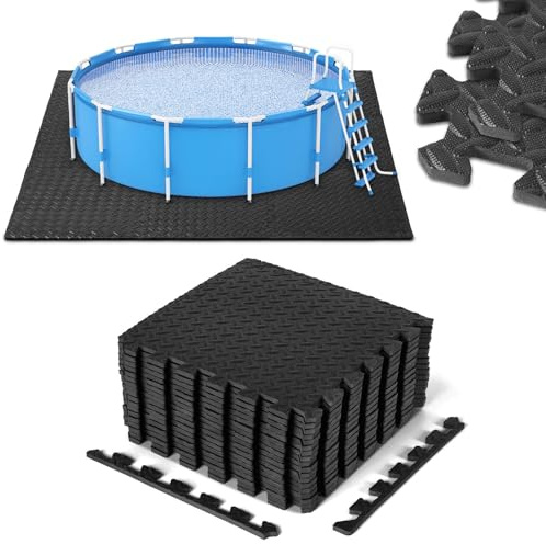 Jaxguom Poolunderlag, utomhus, 5,76 m², 41 x 41 cm, poolmattor, skyddsgolv, halkfri, golvskyddsmatta, pool, värmeisolerande, utbyggbar för bubbelpool, plaskbassäng, 36 stycken, svart
