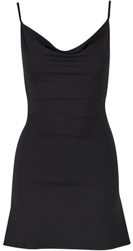 Urban Classics Ladies Mini Waterfall Neckline Dress Donna Miniabito Nero 93% Poliammide, 7% elasthane