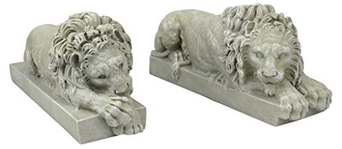Design Toscano Canova Lions from the Vatican Statues, Set of Two, Polyresin, Antique Stone, 30.5 cm