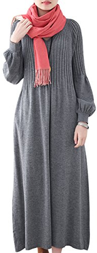 Youlee Donna Inverno Autunno Lana Maglione Vestito Abiti lunghi a manica lunga Style 3 Grey