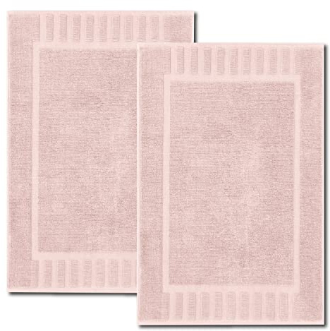 White Classic Luxury Bath Mat Floor Towel Set - Absorbent Cotton Hotel Spa Shower/Bathtub Mats [Not a Bathroom Rug] 22x34 | 2 Pack | Pink