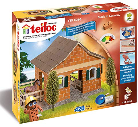 teifoc Großer Pferdestall - Steinbaukasten 4950, 400+ Bauteile | Bastelset für Kinder ab 8 9 10 Jahren, Konstruktionsspielzeug mit Ton Ziegeln, wasserlöslicher Mörtel, 3D Puzzle, Bastelset
