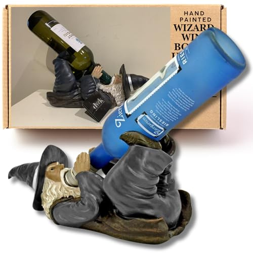 30cm Fantasy Wine Bottle Holder Figure - Tabletop Wizard Bottle Holder - Gothic Kitchen Wizard Ornament Figurine - Kitchen Accessory Bar Drink – Wine Accessories Gifts - DnD Gifts Gothic Decorations