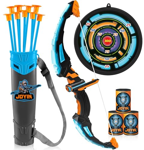 JOYIN Arco e freccia a LED per bambini, set da gioco per tiro con l'arco con ventose, bersagli e custodia per frecce, giochi di caccia per interni ed esterni, giocattoli regalo per ragazzi e ragazze