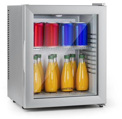 Klarstein Kühlschrank, Mini Kühlschrank mit Glastüre, für Getränke, Snacks & Kosmetik, Klein & Leise, Verstellbare Ablagen, Kleiner Skincare 12-18°C, 23L