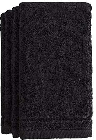 Creative Scents Cotton Fingertip Towels Set Black - 4 Pack - 11 x 18 Inches Decorative Small Extra-Absorbent and Soft Terry Towel for Bathroom - Powder Room, Guest and Housewarming Gift (Black)