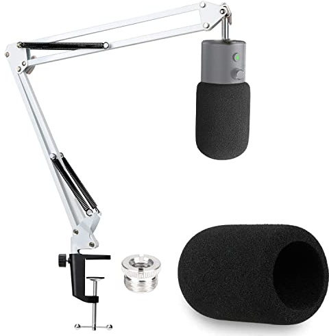 YOUSHARES Seiren X Boom Arm with Pop Filter - Mic Stand with Foam Cover Windscreen Compatible with Razer Seiren X Streaming Microphone(White)