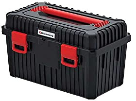 Werzeugkasten mit Werkzeugtrage Verstärkte Wandkonstruktion Ergonomischer Griff Robuste Klemmverschlüsse Kunststoff Schwarz-Rot 445 x 360 x 337 mm.