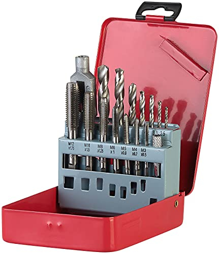 AGT Gewindeschneider: Bohrer- & Gewindebohrer-Set für Metall & Kunststoff, HSS-G, 15-teilig (Gewindeschneider Set, Bohrer für, Akkuschrauber)