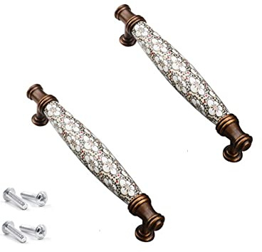 SYDARSYN 2 Stück Griffe für Küchenschränke - Vintage Blumenmuster Möbelgriffe Keramik Griffe Schrankgriffe Küchengriffe, Pech 128mm