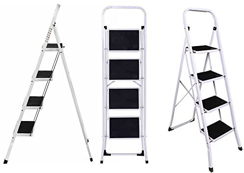 Escabeau 4 Marches Pliante Échelles Multifonctions pour Nettoyer Le Plafond, Peindre et Décorer, Réparer Ampoule, 4 Escabeau Marche Pied pour Cuisine, Bureau, Garage