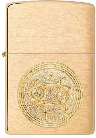 Zippo Briquet Tempête - Emblème Cancer, Zodiaque - Finition Laiton Brossé - Rechargeable - Réutilisable - Design Coupe-Vent - Coffret Cadeau Fabriqué aux États-Unis - Exclusivité Amazon