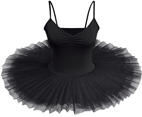 IBTOM CASTLE Damen Schwanensee-Tanz Eiskunstlauf Strumpfhose Tütü Ärmellos Einfarbig Balletttrikot Ballettkleidung Klassisch Ballerina Ballettrock Tüllrock Schwarz X-L