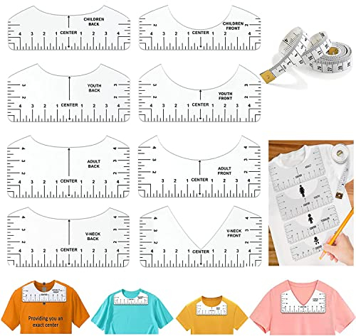 8 Stücke T-Shirt Ausrichtungslineal, DIY Ausrichtlineale, Schablonen-Lineal, Weiß Lineal T-Shirt Anleitung Lineal V-Ausschnitt für Erwachsene, Jugend und Kinder