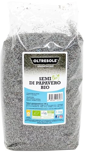 Oltresole, Bio-Mohnsamen 1 kg, Samen aus biologischem Anbau, reich an Nährstoffen, ideal für die Küche und den Verzehr, ideale Verpackung für Familien