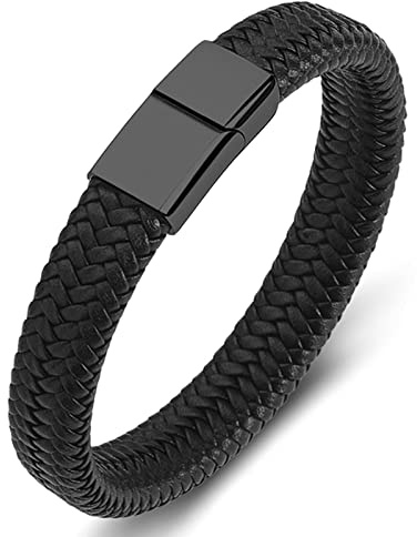 Dsnyu Armbänder Couple, Schwarz Armbänder Herren Rock mit Magnet Verschluss, 18.5CM Einfacher Stil Partnerarmband Geflochten für Geburtstag