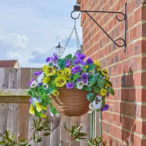 garden mile Panier à suspendre de 30 cm - Fleurs artificielles - Décoration de jardin - Chaîne à suspendre colorée pour intérieur et extérieur - Résistant aux intempéries et aux UV - Pensée pourri
