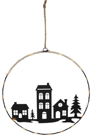 Spetebo LED Silhouettenbild in schwarz mit Weihnachts Motiv - 30 cm - Deko Aufhänger mit 20 LED in warm weiß beleuchtet - Schatten Bild Silhouette Winter Szene
