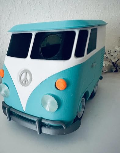 Generisch Campervan Nistkasten, Vogelhaus (neonblau), für kleine Vögel, Kunststoff, verschraubte Bodenklappe, Handarbeit, H: 14 cm B: 14 cm T: 25 cm
