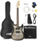 Max GigKit E Gitarre Quilted Style, E Gitarren Set mit Verstärker, Gitarrentasche, Plektrum, Stimmgerät Gitarre, Instrumentenkabel, Ersatzsaiten und Gitarrengurt, 22 Bünde - Schwarz