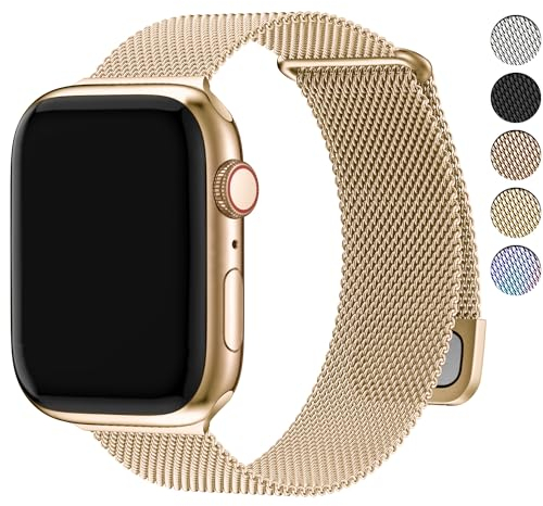 Fullmosa Kompatibel mit Apple Watch Armband 40mm 42mm 41mm 38mm 44mm 45mm 46mm 49mm, Milanaise Metallarmband für iwatch Ultra SE Series 10 9 8 7 6 5 4 3 2 1, Edelstahl Magnetisch Band, Gold