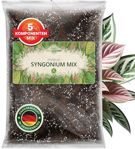 ORAGARDEN Syngonium Erde für Zimmerpflanzen und Garten - 3L Syngonium Substrat für Pflanzen, Palmen, Blumen, Grünpflanzen - 5 Komponenten Blumenerde
