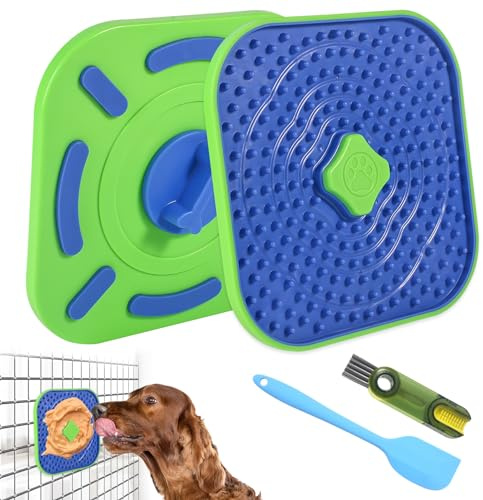 CyperGlory Interactive Licking Mat for Dog Crate,Feeder Pad, Boredom&Anxiety Relief, Peanut Butter & Yogurt Lick Plate, Safe Soft Treat Dog Training Gift with Silicone Spatula&Brush (Mixed 3 Pcs Pack)