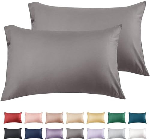 Warmstar Kissenbezug 40x60 Baumwoll Dunkelgrau 2er Set,100% langstapeligeer Baumwolle kissenbezüge 600er Fadenzahl Satinbindung Ultra weich atmungsaktiver Umschlag Kissenbezug für Kissen 40x60cm