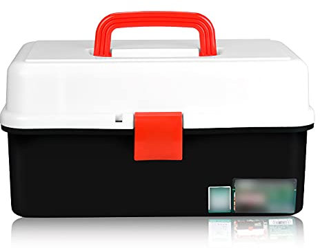 Werkzeugbox Werkzeugkoffer Werkzeugkasten mit herausnehmbarem, faltbarem Fach, Organizer und Aufbewahrung for Hardware-Teile, Kunst-Kunststoff-Werkzeugkasten, kleiner Koffer, mehrfarbig, 35,6 cm Schn