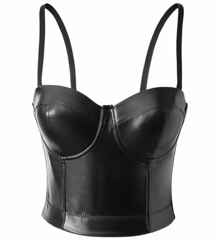 YUROUCIO Push Up Bustier kvinnor sexig fuskläder magtröja vintage gotisk korsett bygel tank bh steampunk beskära väst vadderad linne rygglös klubbskjorta, Svart, S