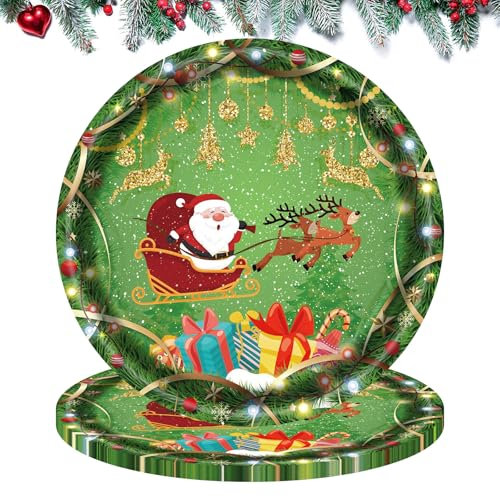 DiiWmme 32 Pcs Assiettes en Papier de Noël 7 Pouces - Vert Père Noël Elk - Vaisselle pour Décorations de Table de Fête