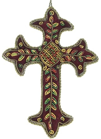 Wandkreuz aus Stoff mit handbestickten Perlen - Deko - Christlicher Kult aus Stoff