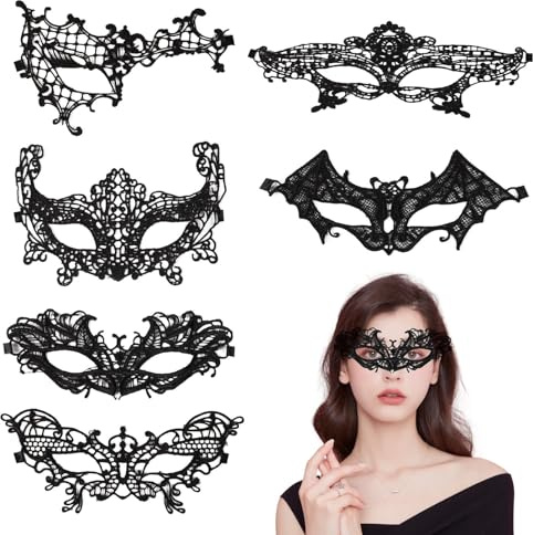 HDKAJL Maskerade-Masken-Set – 6-teilige sexy Spitzen-Augenmasken, geeignet für Halloween, Karneval, Partys und Cosplay
