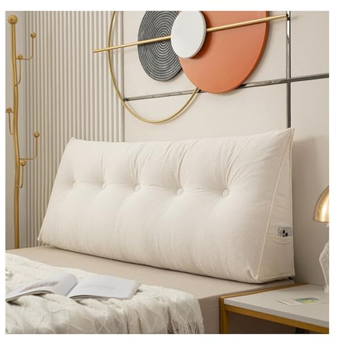 Generisch Keilkissen for das Kopfteil, Lesekissen aus Cord for Einzelbett, großes Nackenrollen-Dreieckskissen mit abnehmbarem Bezug for Tagesbetten im Schlafsaal(White,120 * 50 * 20cm)