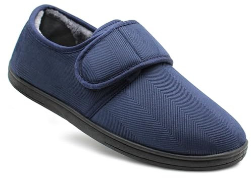 Dr Keller Mens Check Felt Faux Fur Lined Thermal Wide Opening Touch Fasten Slippers (Navy Blue, UK Footwear Size System, Adult, Men, Numeric, Medium, 9)