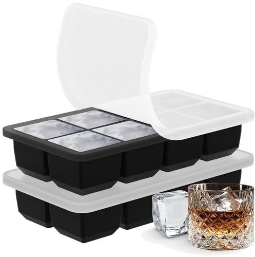 2 Pack Silicone 2 Inch Large Ice Cube Molds for Cocktails Wine Fruit and Bourbon Whiskey Easy Release Ice Cube Tray with Lid Ideal for Cold Drinks and Entertaining Gatherings