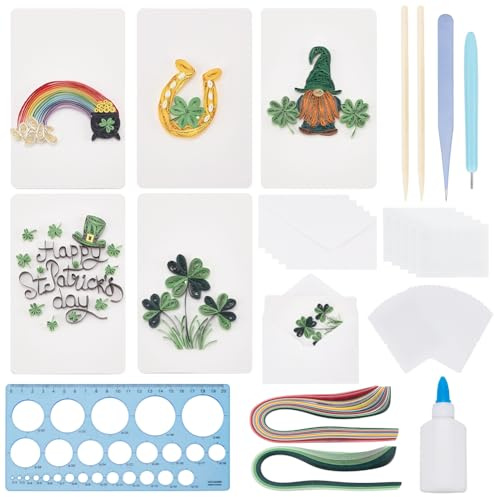 WEBEEDY 20 Set DIY Papier Quilling Kit Für Erwachsene 5 Stile. St. Patrick's Day Grußkarten Bastelset Quilling Zubehör Mit Werkzeug Und Anleitungstutorial Für Einladungen Zur Partyfeier