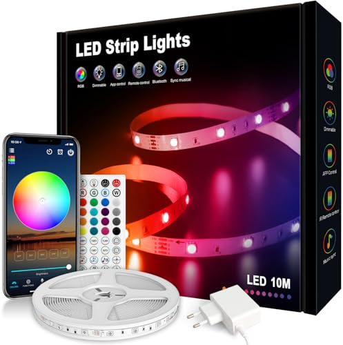 Nixtrve LED Strip 10m, LED Streifen 10m Selbstklebend mit Fernbedienung und App, LED Lichterkette LED Band Musik Sync LED Beleuchtung für Zimmer, Küche, Party