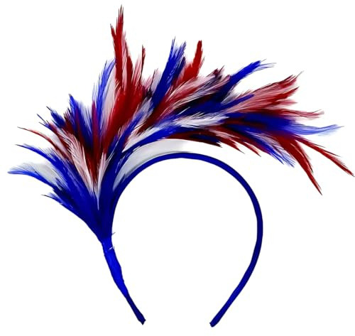 BCHKO Feder Stirnband Fascinator Stirnbänder Cosplay Haarband Karneval Party Kopfschmuck Regenbogen Feder Haarreif Feder Kopfbedeckung Kostüm für Ostertag Hochzeit Halloween Party (rot und blau)