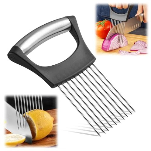 Stainless Steel Onion Holder for Slicing, All-in-one Onion Holder for Slicing, Onion Cutter for Slicing and Storage of Avocados Lemon Potato Tomato Carrots and Other Vegetable Stalking Fork