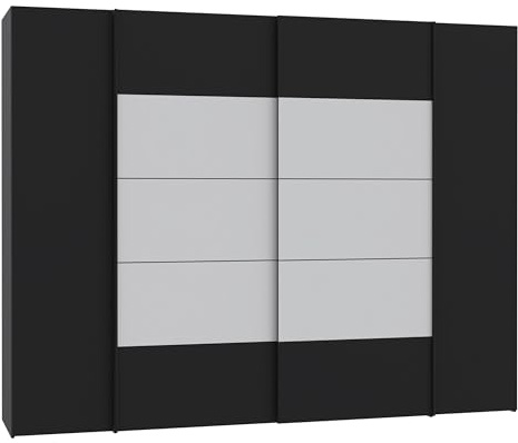 Forte NARAGO Armoire 270 à 4 Portes pivotantes/coulissantes avec étagères et Tringle à vêtements en Bois - Noir et Blanc - 270,3 cm de Large, 210,5 cm de Haut et 61,2 cm de Profondeur
