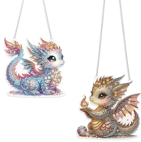 JISHSHAY 2 PCS Diamond Art Hanging Diamond Painting Sun Catchers Gem Art Table Wind Chimes Gem Painting Hanging Pendant Mosaic Kits for Adults Suncatchers Window Hangers Special Drills Dragon