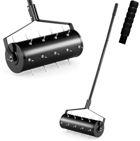 RELAX4LIFE Scarificateur Gazon Manuel 53CM avec Poignée &Rouleau à Pointes Rotatives, Rouleau Aérateur Gazon de Pelouse en Métal pour Jardin Cour Patio (5.5L | 45x130CM, Noir)