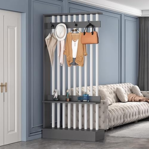 YVYKFZD Schermo divisorio per Ingresso, Divisorio per Ambienti in legno, mobile contenitore Colonna divisoria indipendente, mensola espositiva con paraventi per la privacy e appendiabiti(Gray+white,34