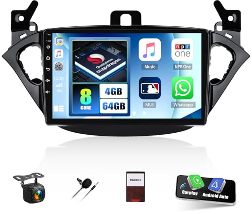 [Qualcomm 8 Core 4G+64G]CAMECHO Android 15 Autoradio para Opel Corsa 2015-2019/Opel Adam 2013-2016,Doble Din radio con 9'' Touchscreen Soporta CarPlay,Dual WiFi,GPS,Bluetooth5.1,Hi-Res+Cámara Trasera