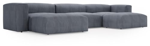 GRAINGOLD Landi Ecksofa 340x180 cm, U-Form Sofa, Ecksofa für Wohnzimmer, Cord Stoff, 5-Sitzer Wohnlandschaft, Modernes Design (Grau)