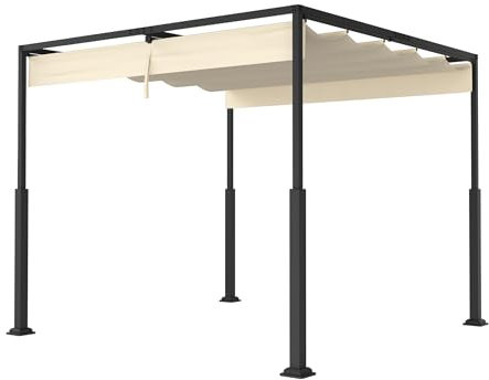FIVMEN Pergola Tonnelle de jardin 3x3 m - Imperméable et stable - Résistante à l'hiver - Zones d'ombrage réglables - Protection solaire - Beige