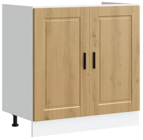 Tomostar Meuble Cuisine sous-évier, Meuble Bas pour évier Armoire de Cuisine Porto chêne Artisanal Bois ingénierie 80 x 46 x 81,5 cm