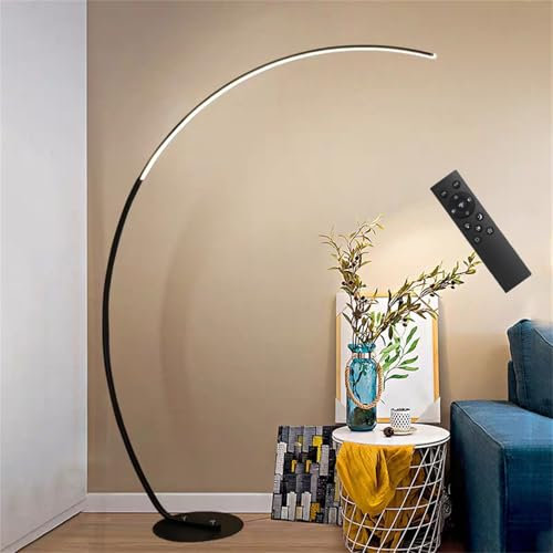 Lámpara de pie de arco moderna de 170 cm de alto con mando a distancia, 3 temperaturas de color y regulable sin escalonamientos, lámpara de lectura arqueada LED para sala de estar, dormitorio, oficina