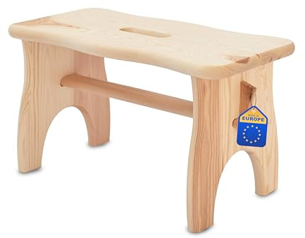 Pinus Holz Hocker 38x18x21 cm Tritthocker Naturholz | Natur Kiefernholz, stabiler Stand, Fußbank und Tritt, Flur Bad Kinderzimmer, Pflanzenhocker